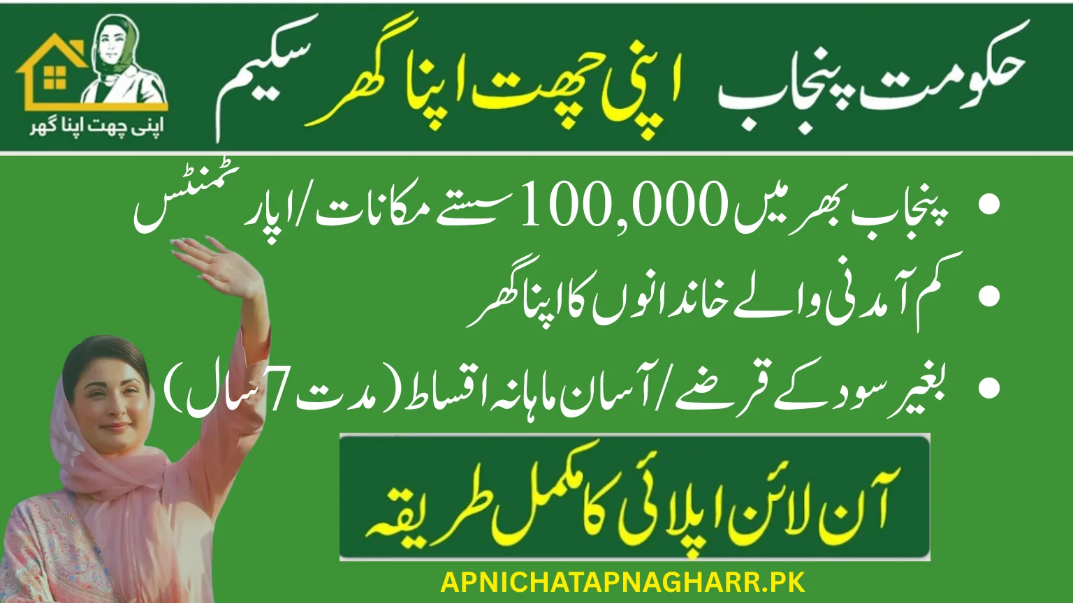 Apni Chat Apna Ghar Program – Punjab Government Housing Scheme, 100,000 affordable houses, interest-free loans, easy installments