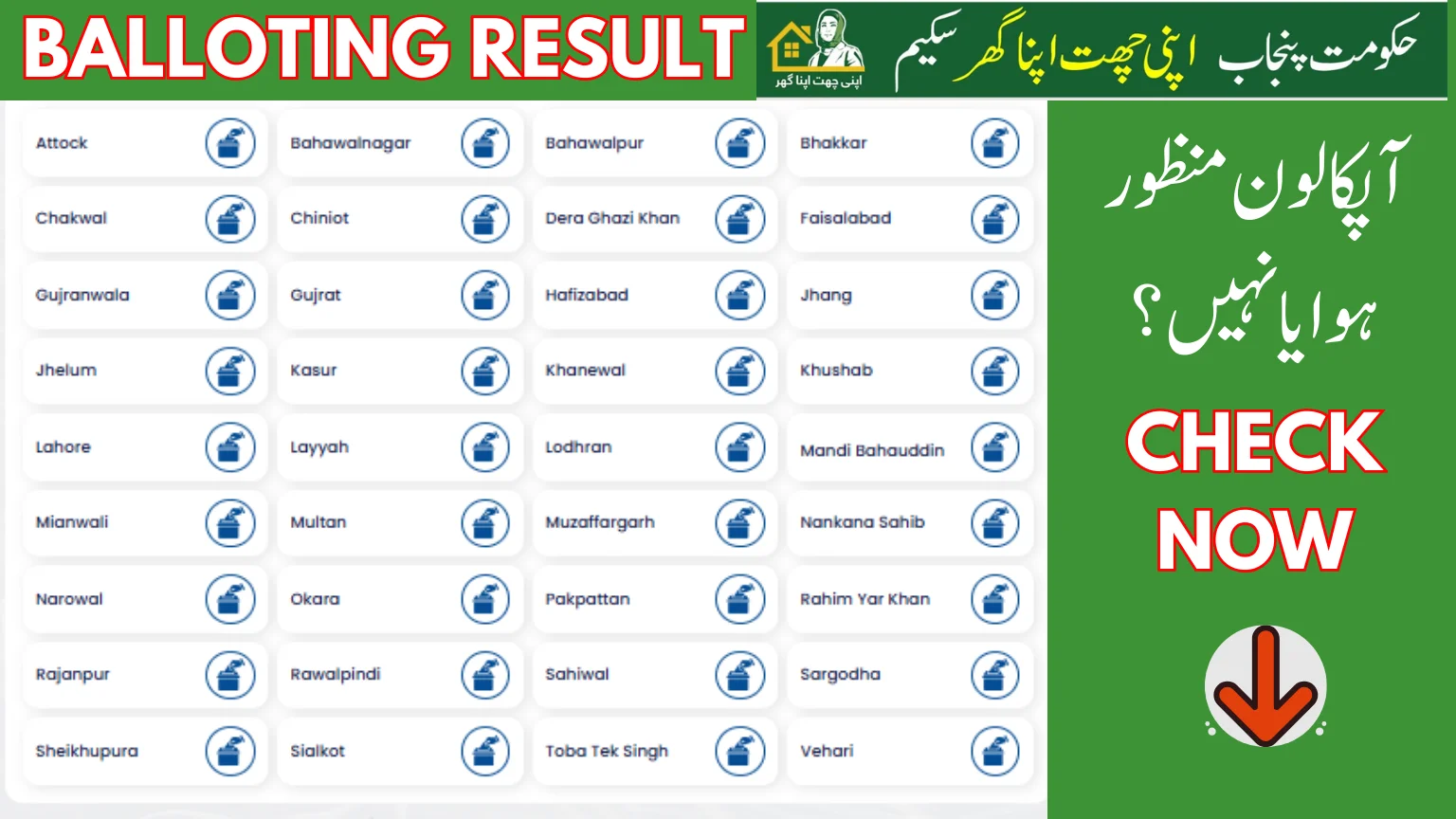 Apni Chat Apna Ghar Balloting Results Punjab – Housing Scheme